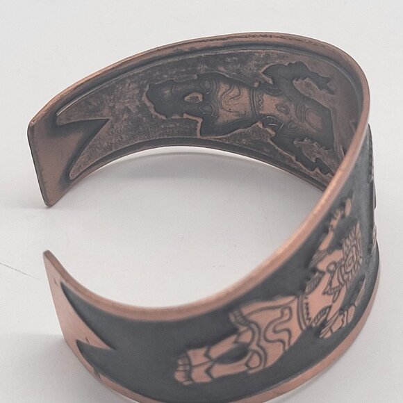 Copper Cuff Bracelet Etched Buffalo Dancer Rainbow Yei Design WM - Picture 3 of 11
